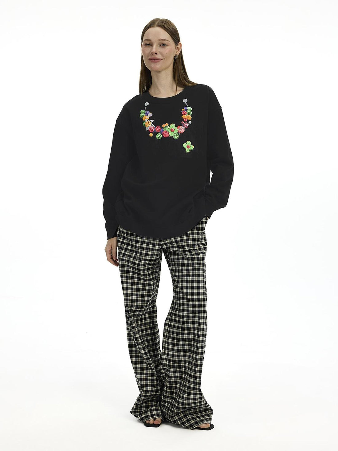 AFTADAWN Vintage Necklace Print Oversized Cotton Hoodie