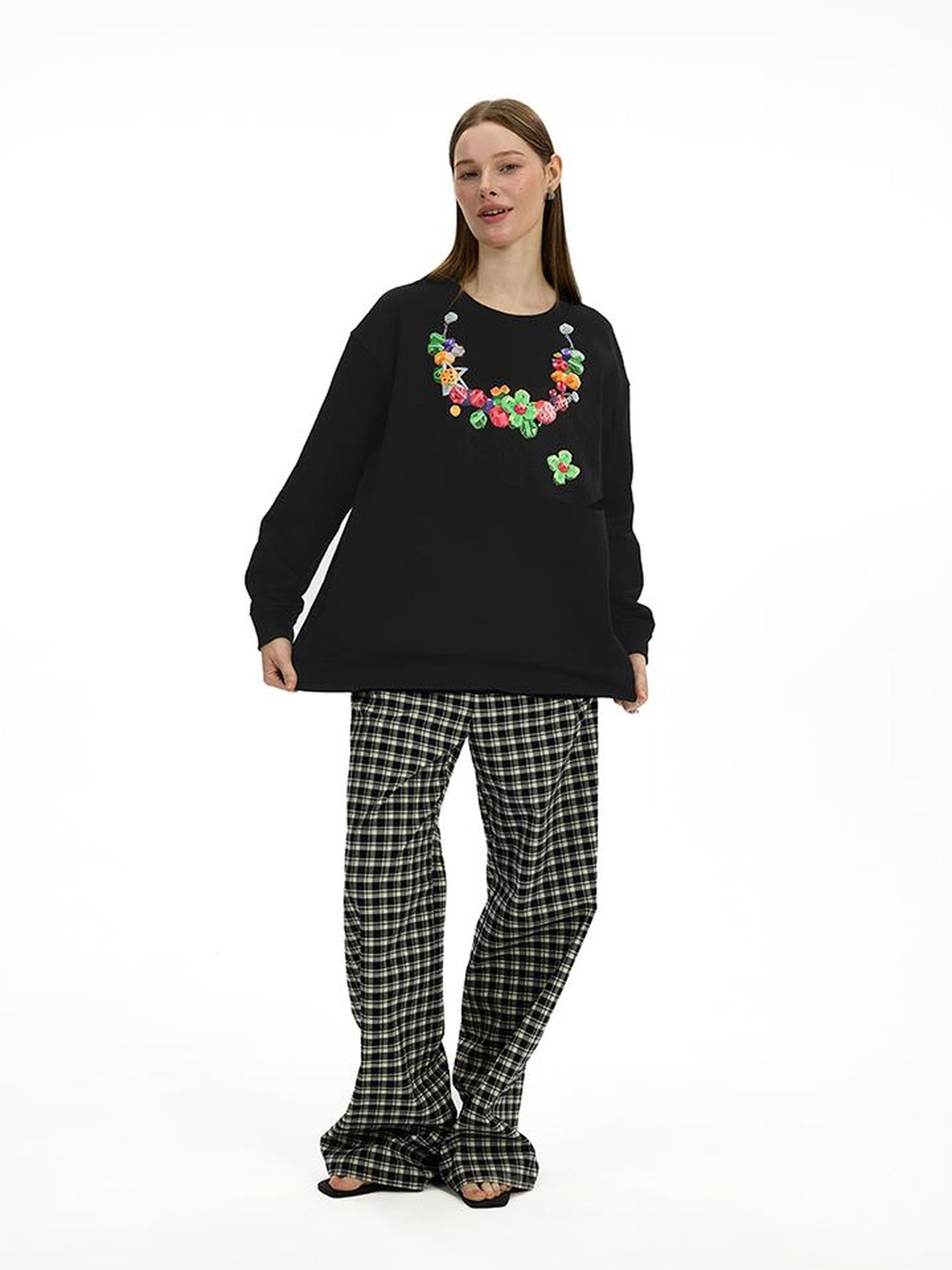 AFTADAWN Vintage Necklace Print Oversized Cotton Hoodie