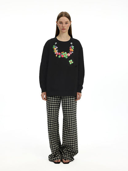 AFTADAWN Vintage Necklace Print Oversized Cotton Hoodie
