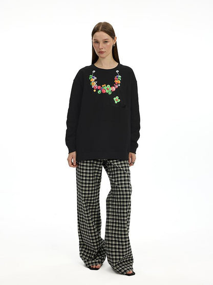 AFTADAWN Vintage Necklace Print Oversized Cotton Hoodie