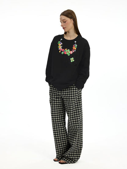 AFTADAWN Vintage Necklace Print Oversized Cotton Hoodie
