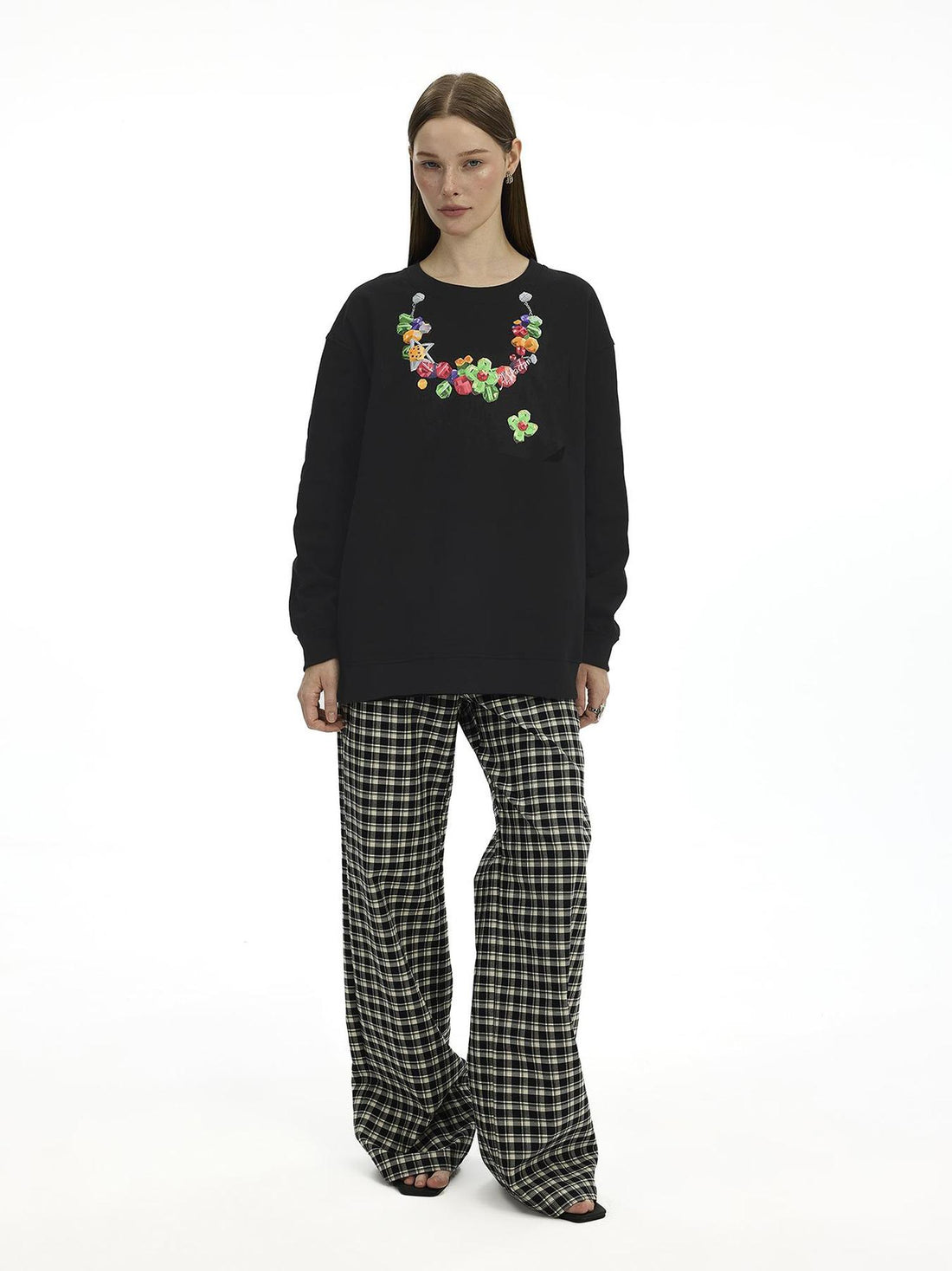 AFTADAWN Vintage Necklace Print Oversized Cotton Hoodie