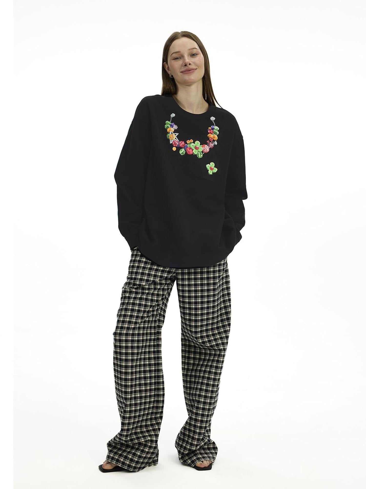 AFTADAWN Vintage Necklace Print Oversized Cotton Hoodie