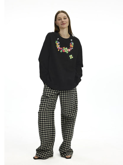 AFTADAWN Vintage Necklace Print Oversized Cotton Hoodie