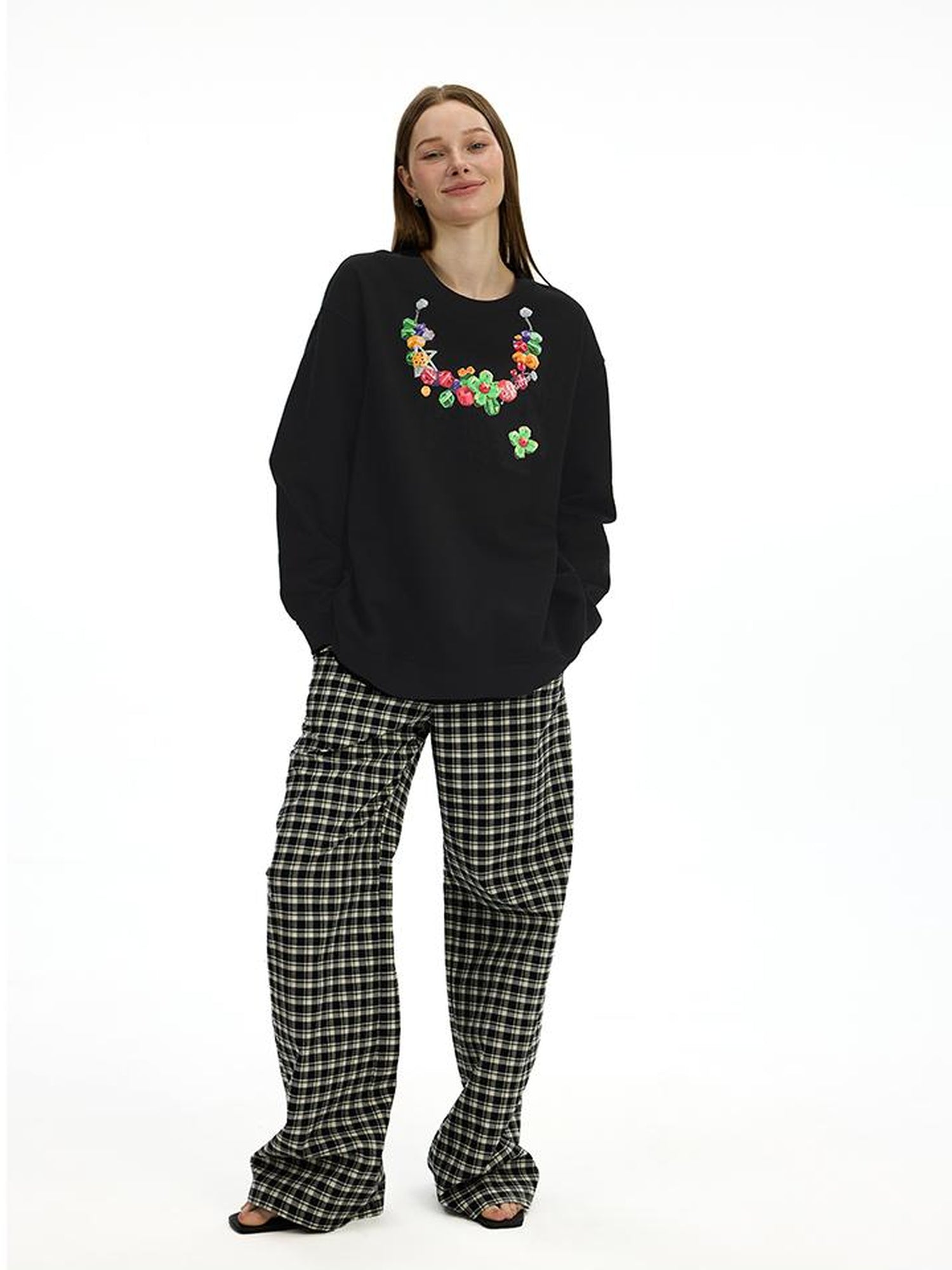 AFTADAWN Vintage Necklace Print Oversized Cotton Hoodie