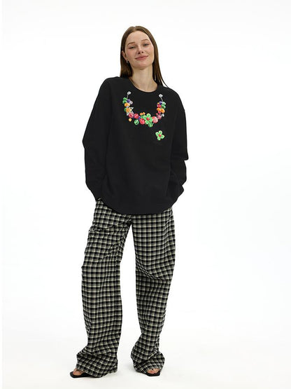 AFTADAWN Vintage Necklace Print Oversized Cotton Hoodie