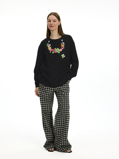 AFTADAWN Vintage Necklace Print Oversized Cotton Hoodie