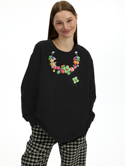 AFTADAWN Vintage Necklace Print Oversized Cotton Hoodie