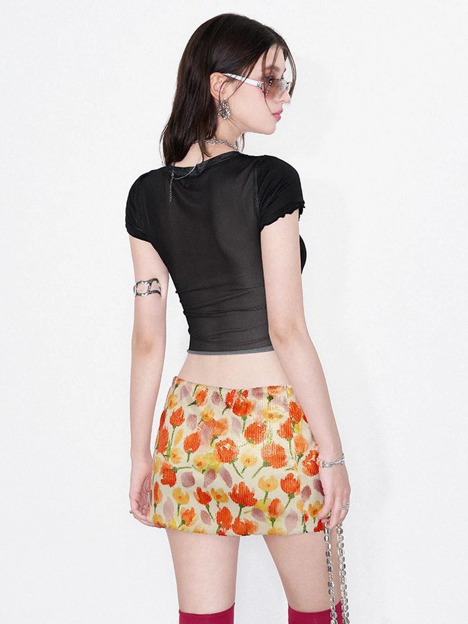 Vintage Necklace Print Tulle Trim Tee