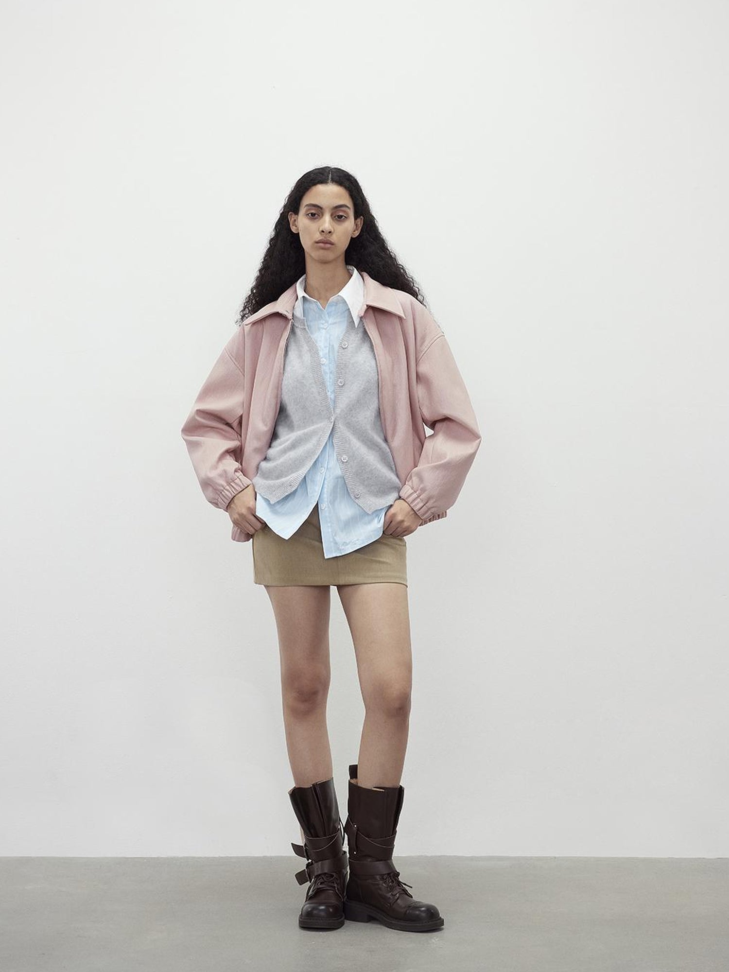 AFTADAWN Vintage Pink Batik Pu Leather Jacket With Oversized Silhouette