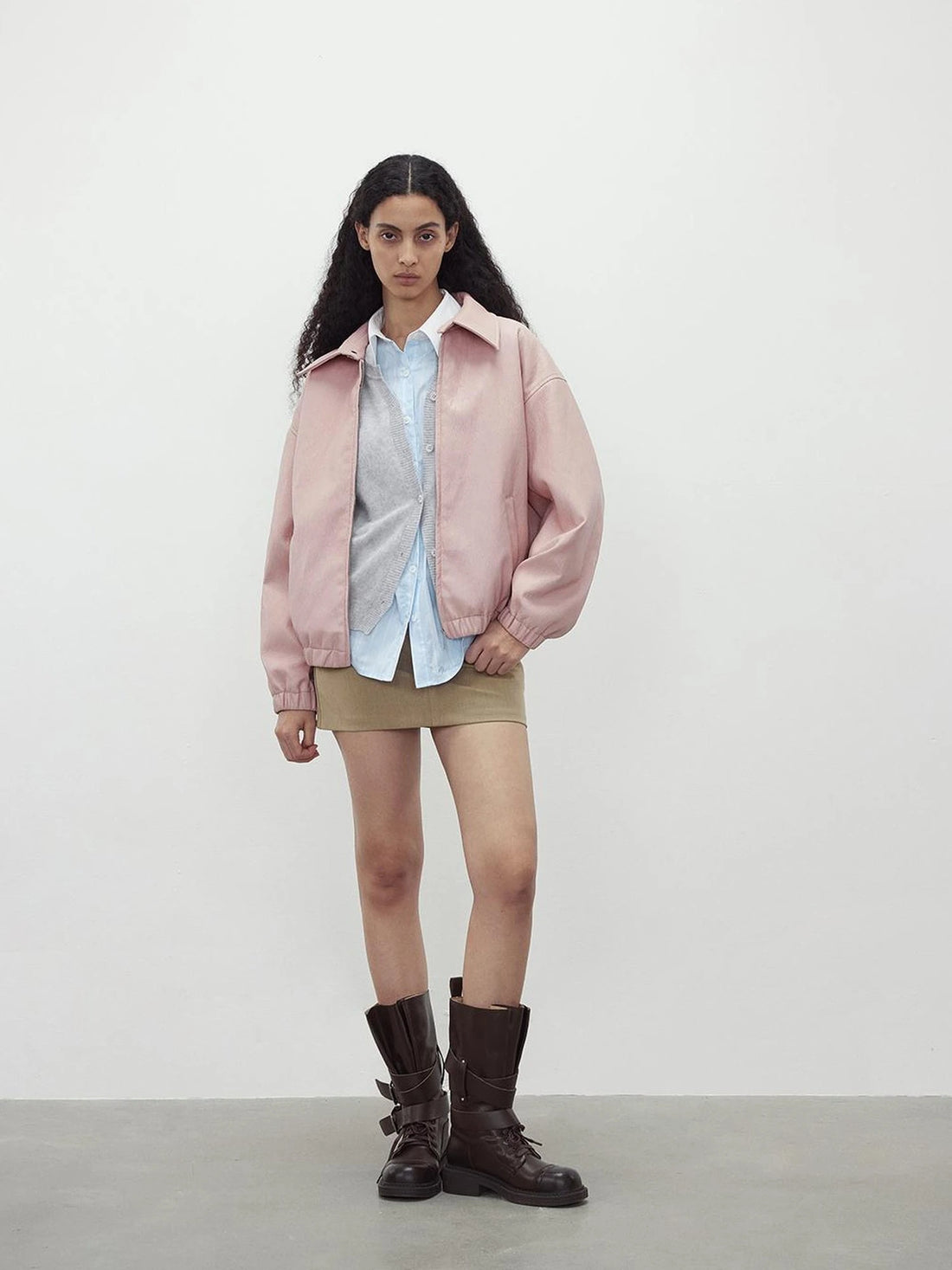 Vintage Pink Batik Pu Leather Jacket With Oversized Silhouette