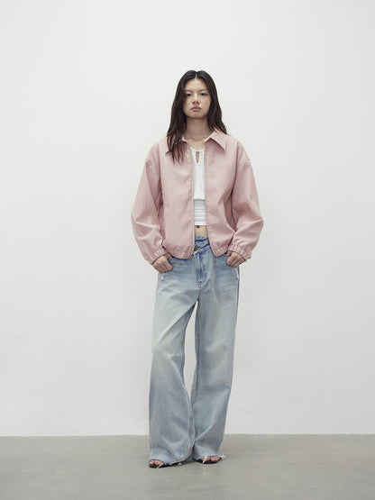 AFTADAWN Vintage Pink Batik Pu Leather Jacket With Oversized Silhouette