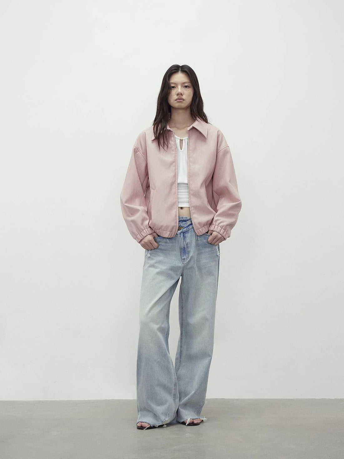 Vintage Pink Batik Pu Leather Jacket With Oversized Silhouette