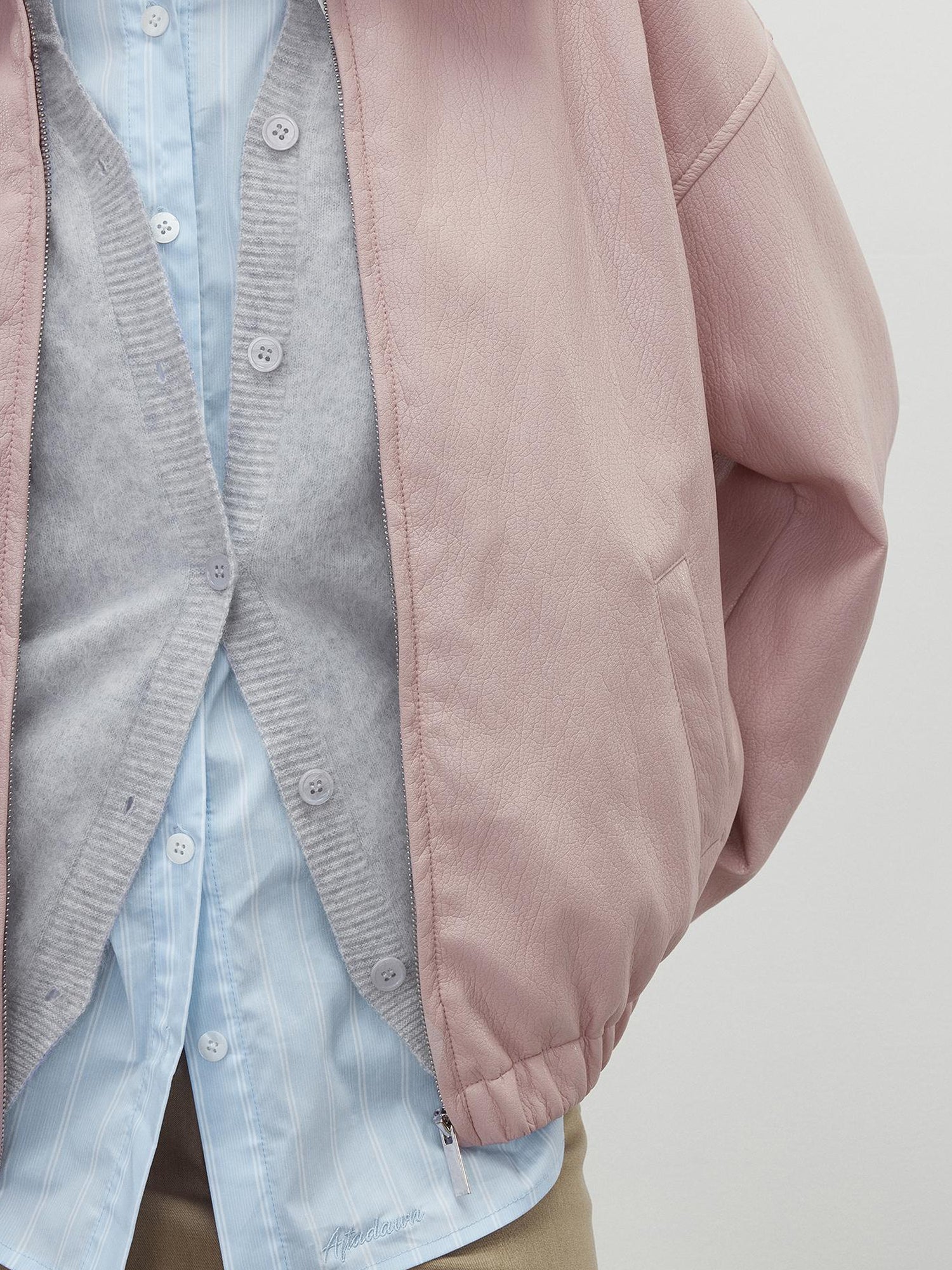 AFTADAWN Vintage Pink Batik Pu Leather Jacket With Oversized Silhouette