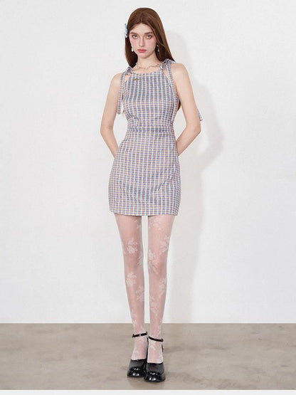 Vintage Plaid Halter Neck Ruffle Dress