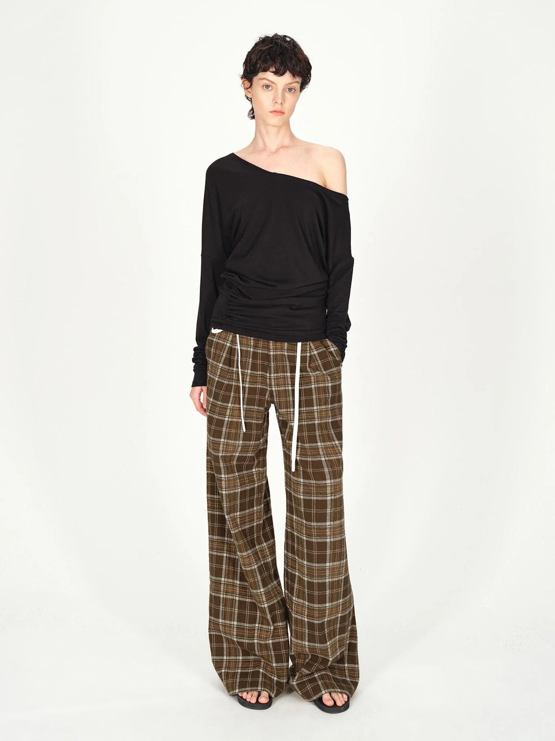 Vintage Plaid Pleated Low Rise Wide Leg Trousers