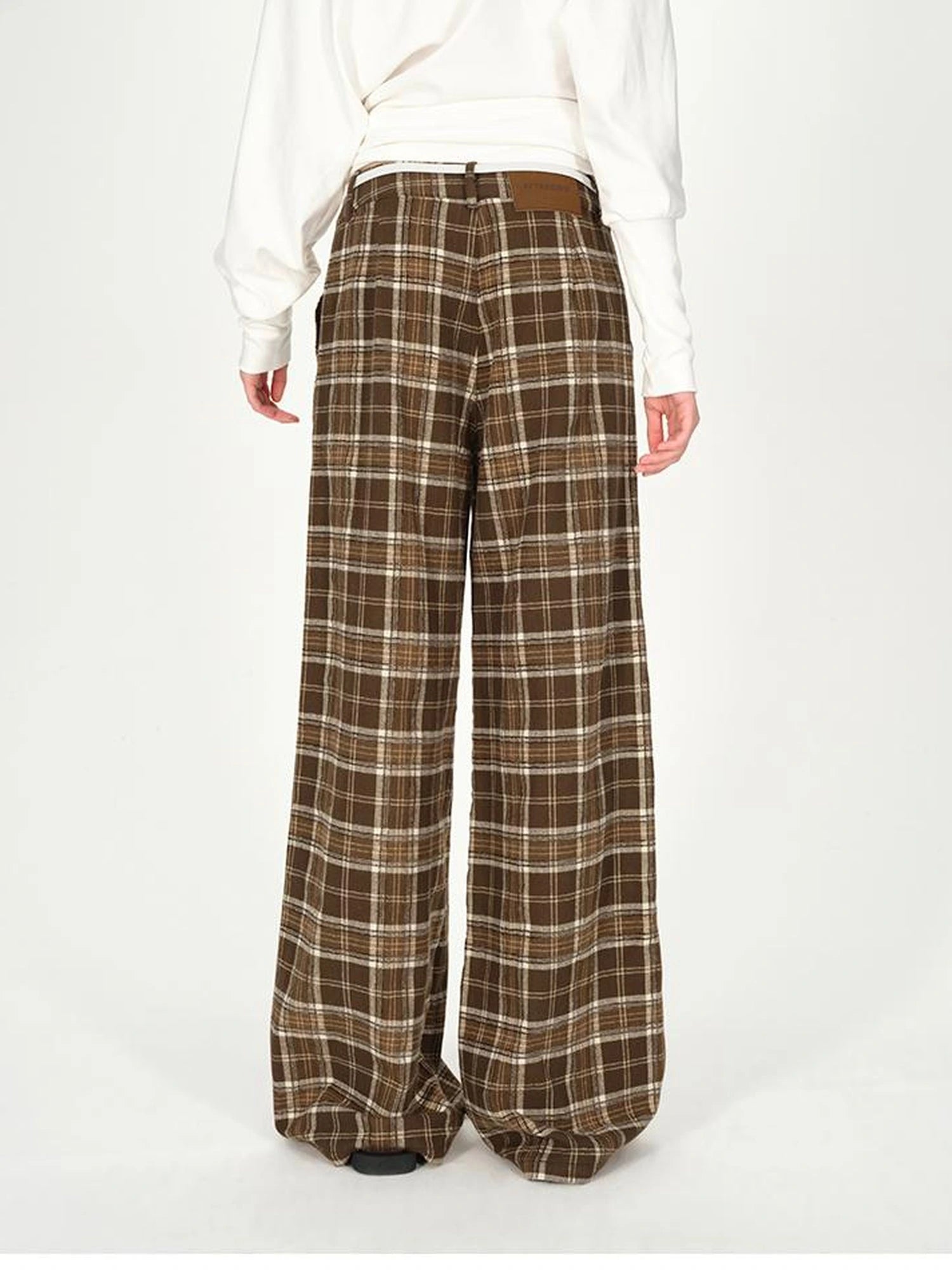 Vintage Plaid Pleated Low Rise Wide Leg Trousers