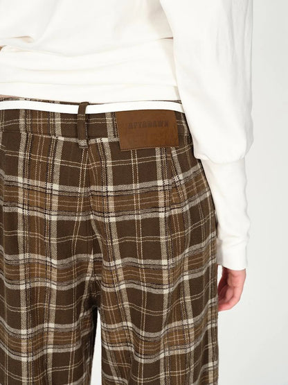 Vintage Plaid Pleated Low Rise Wide Leg Trousers
