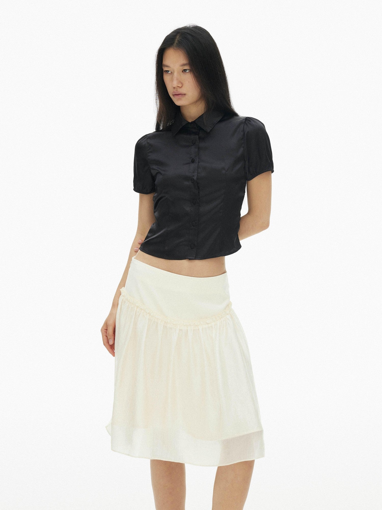 AFTADAWN Vintage Puff Sleeve Cinched Waist Women&