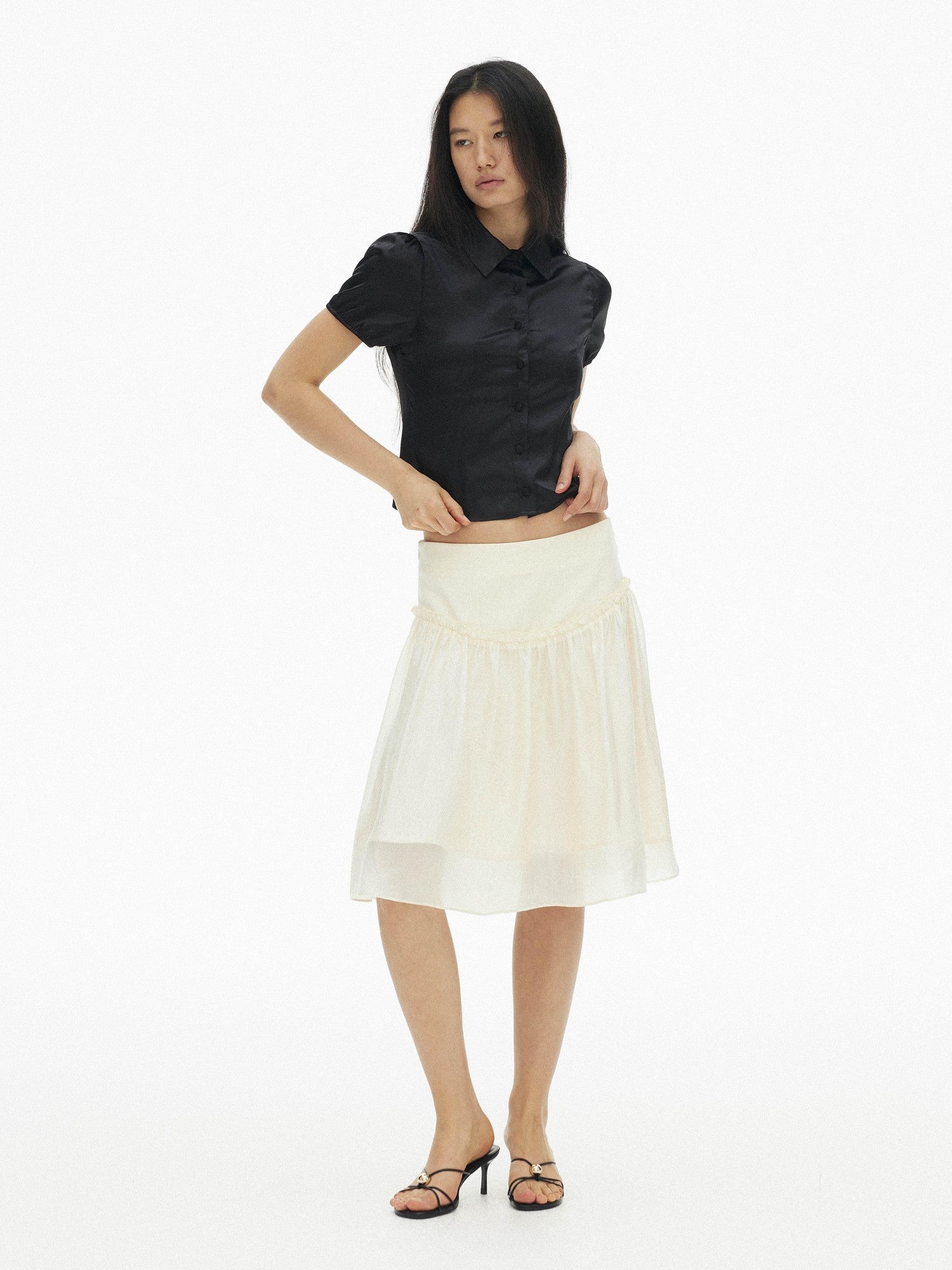AFTADAWN Vintage Puff Sleeve Cinched Waist Women&