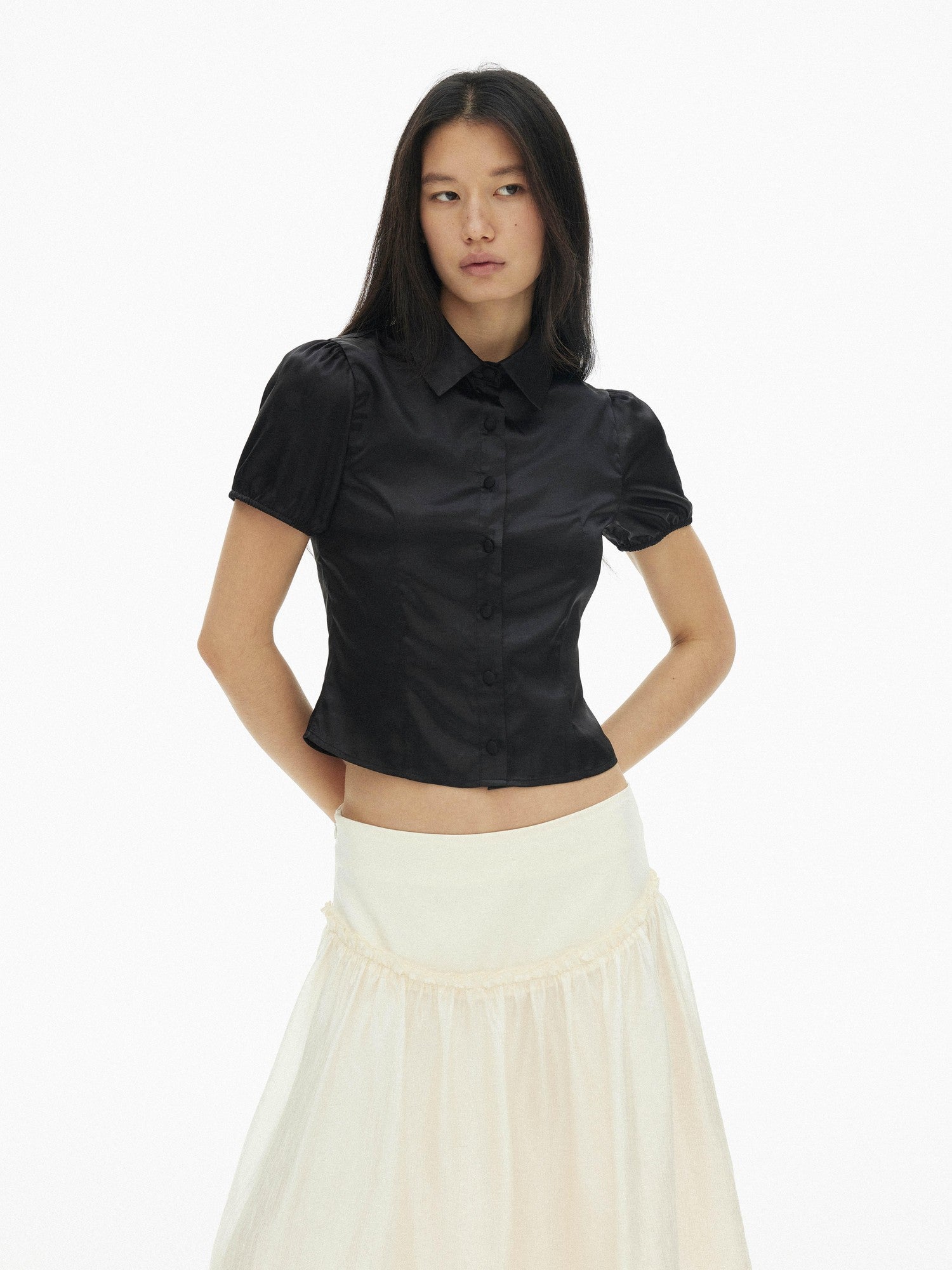 AFTADAWN Vintage Puff Sleeve Cinched Waist Women&