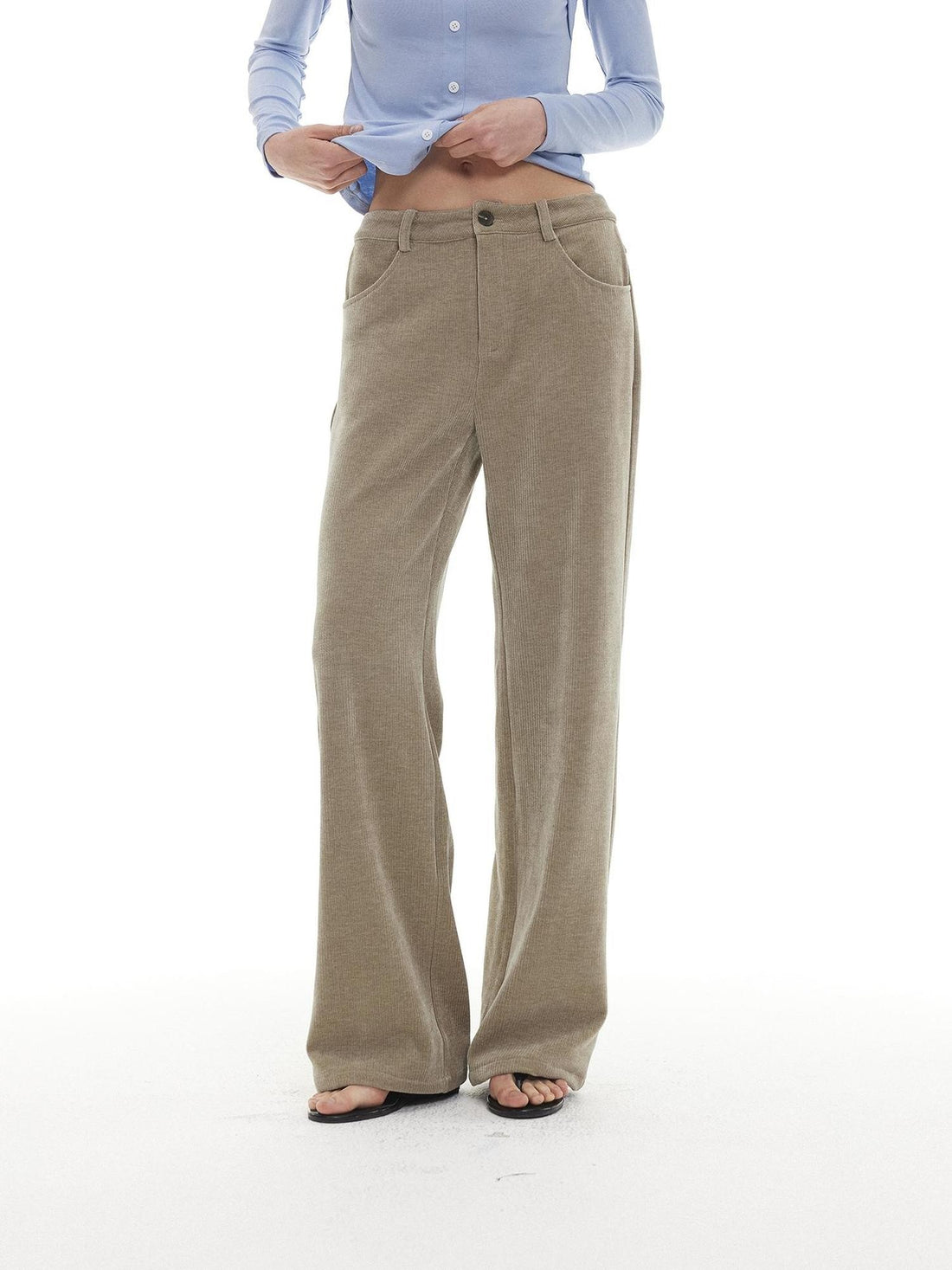 AFTADAWN Vintage Ribbed High Stretch Corduroy Straight Leg Women&