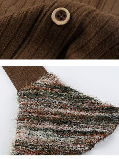 AFTADAWN Vintage Striped Off Shoulder Knit Top With Scarf