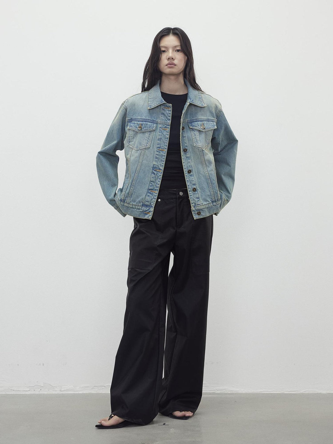 AFTADAWN Vintage Textured Pu Leather Wide Leg Trousers