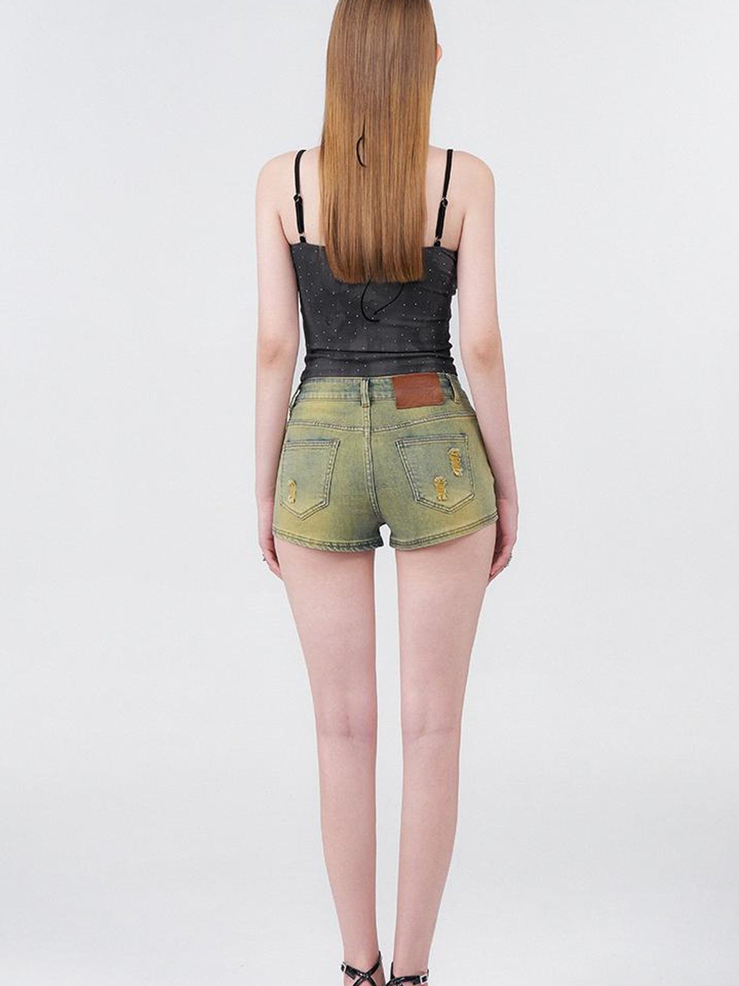 AFTADAWN Vintage Tie Dye Lace Layered Rhinestone Bustier Top