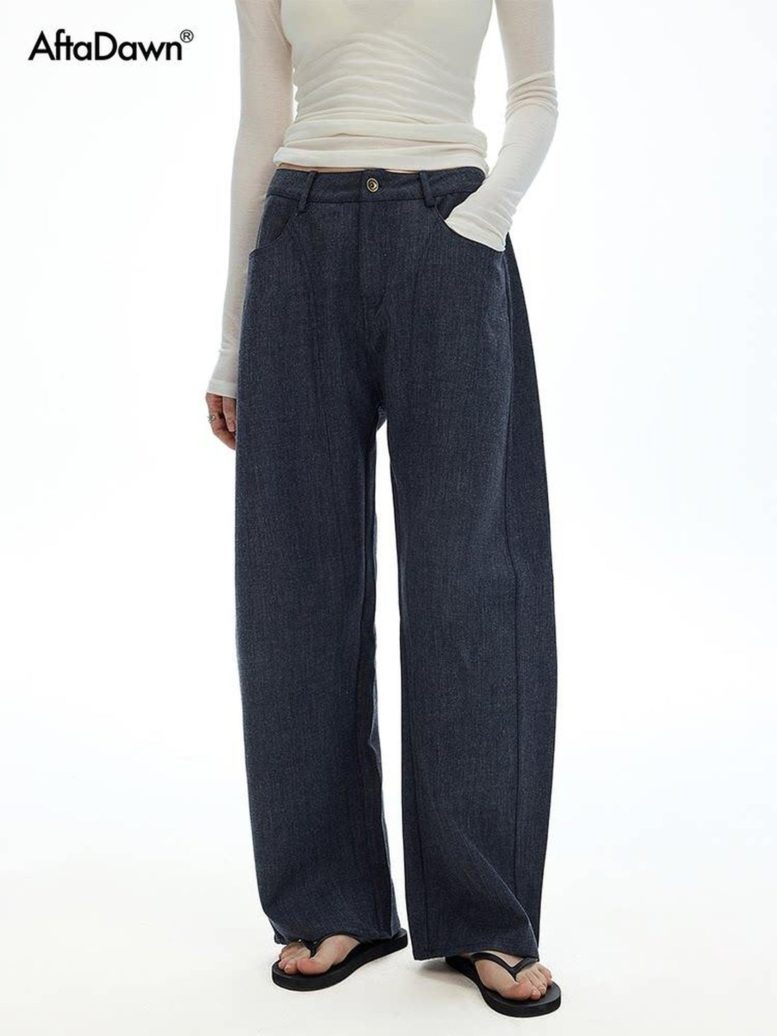 AFTADAWN Vintage Twill Faux Denim Low Waist Relaxed Women&