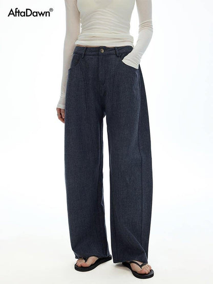AFTADAWN Vintage Twill Faux Denim Low Waist Relaxed Women&