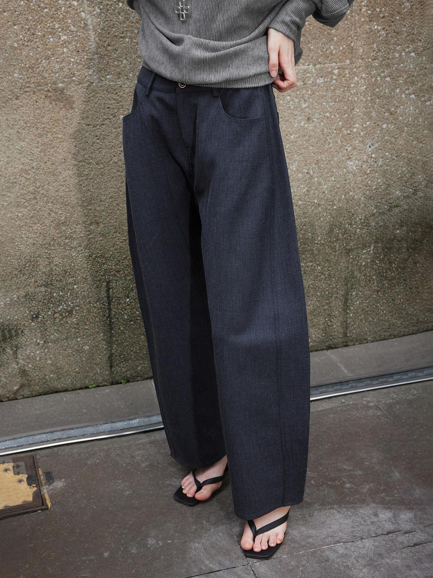 AFTADAWN Vintage Twill Faux Denim Low Waist Relaxed Women&