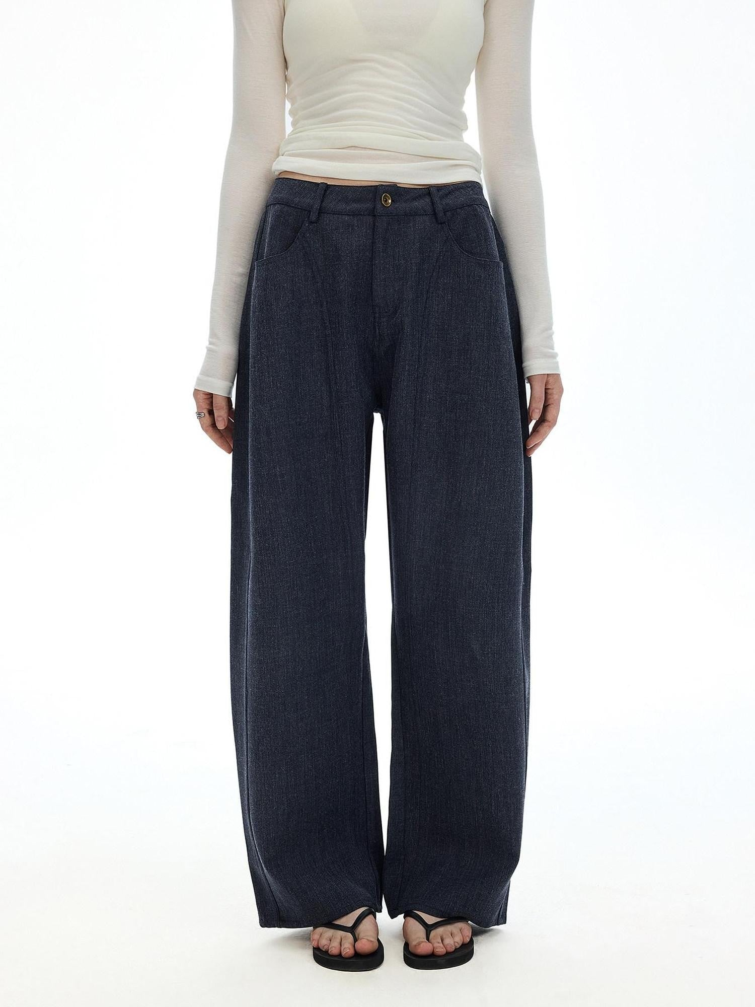 AFTADAWN Vintage Twill Faux Denim Low Waist Relaxed Women&