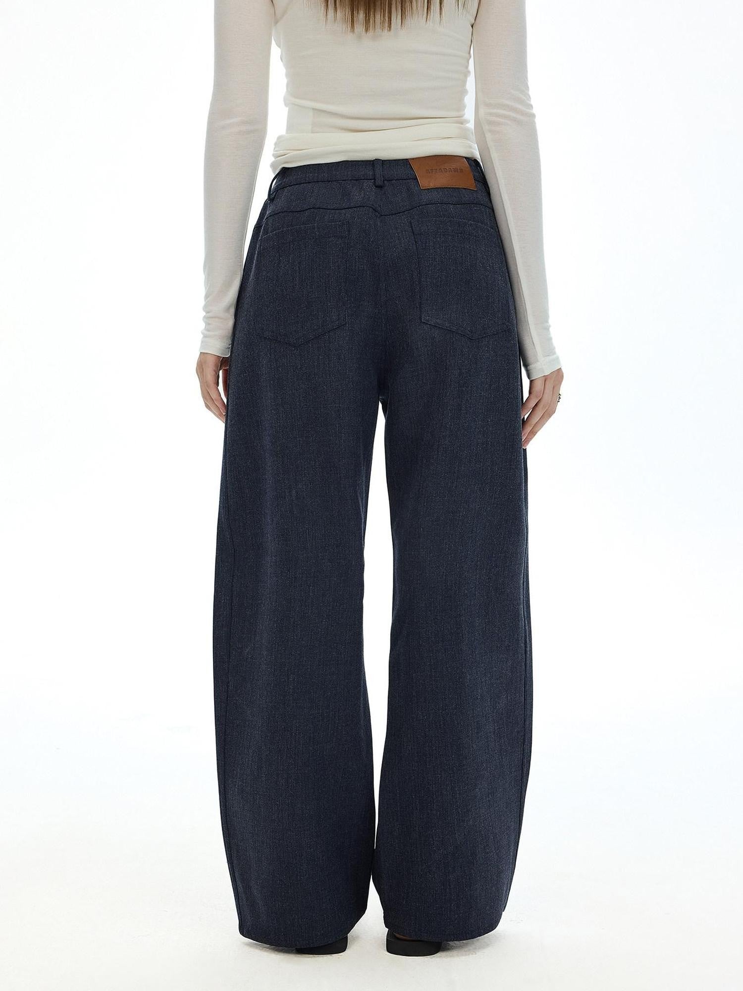 AFTADAWN Vintage Twill Faux Denim Low Waist Relaxed Women&