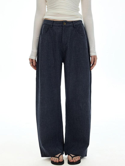 AFTADAWN Vintage Twill Faux Denim Low Waist Relaxed Women&