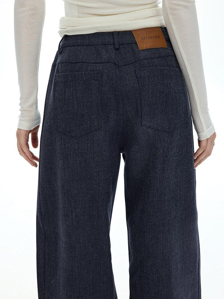 AFTADAWN Vintage Twill Faux Denim Low Waist Relaxed Women&