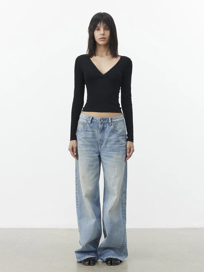 AFTADAWN Vintage Wash Blue Straight Leg Jeans Jeans