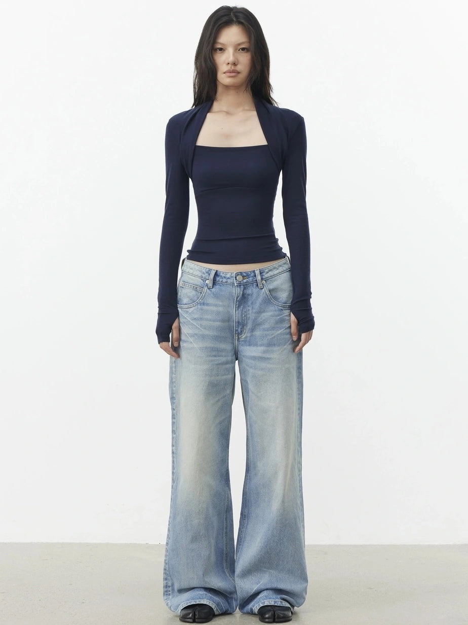 AFTADAWN Vintage Wash Blue Straight Leg Jeans Jeans