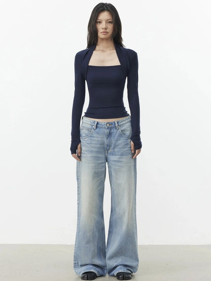 AFTADAWN Vintage Wash Blue Straight Leg Jeans Jeans