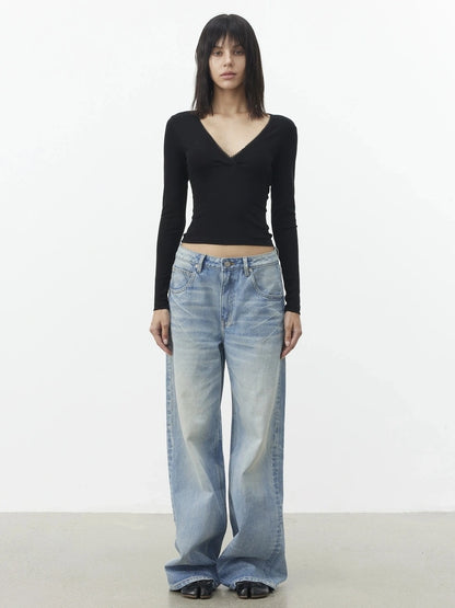 AFTADAWN Vintage Wash Blue Straight Leg Jeans Jeans