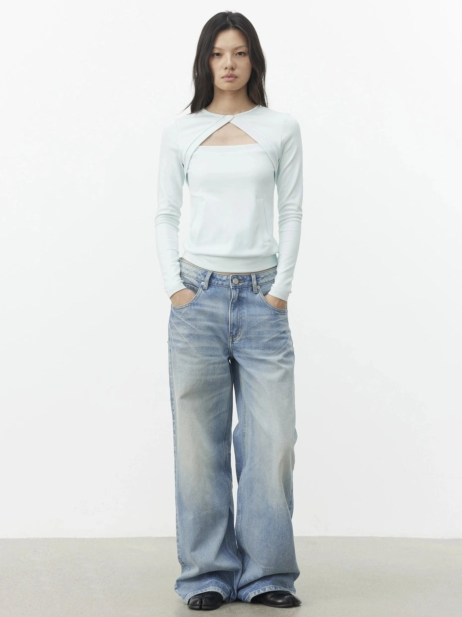 AFTADAWN Vintage Wash Blue Straight Leg Jeans Jeans