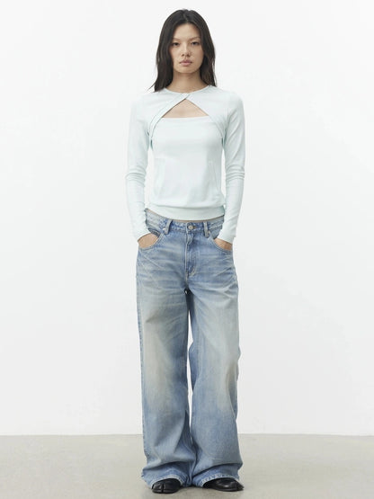 AFTADAWN Vintage Wash Blue Straight Leg Jeans Jeans