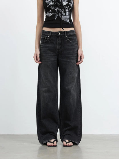 Vintage Washed Black Wide Leg Denim Jeans