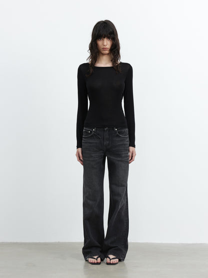 AFTADAWN Vintage Washed Black Wide Leg Denim Jeans