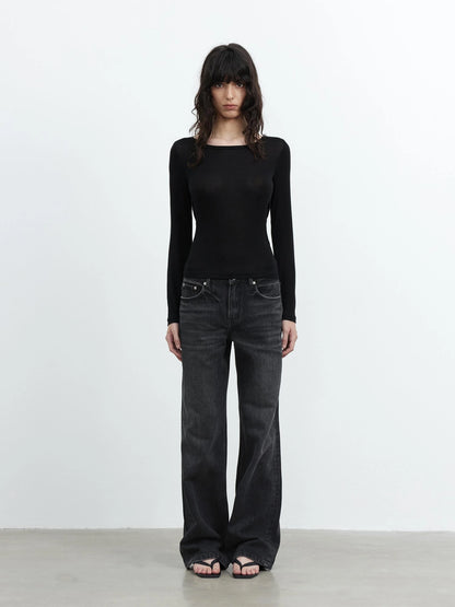 Vintage Washed Black Wide Leg Denim Jeans