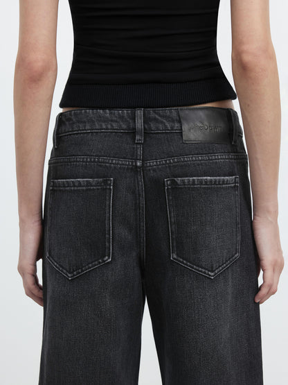 AFTADAWN Vintage Washed Black Wide Leg Denim Jeans