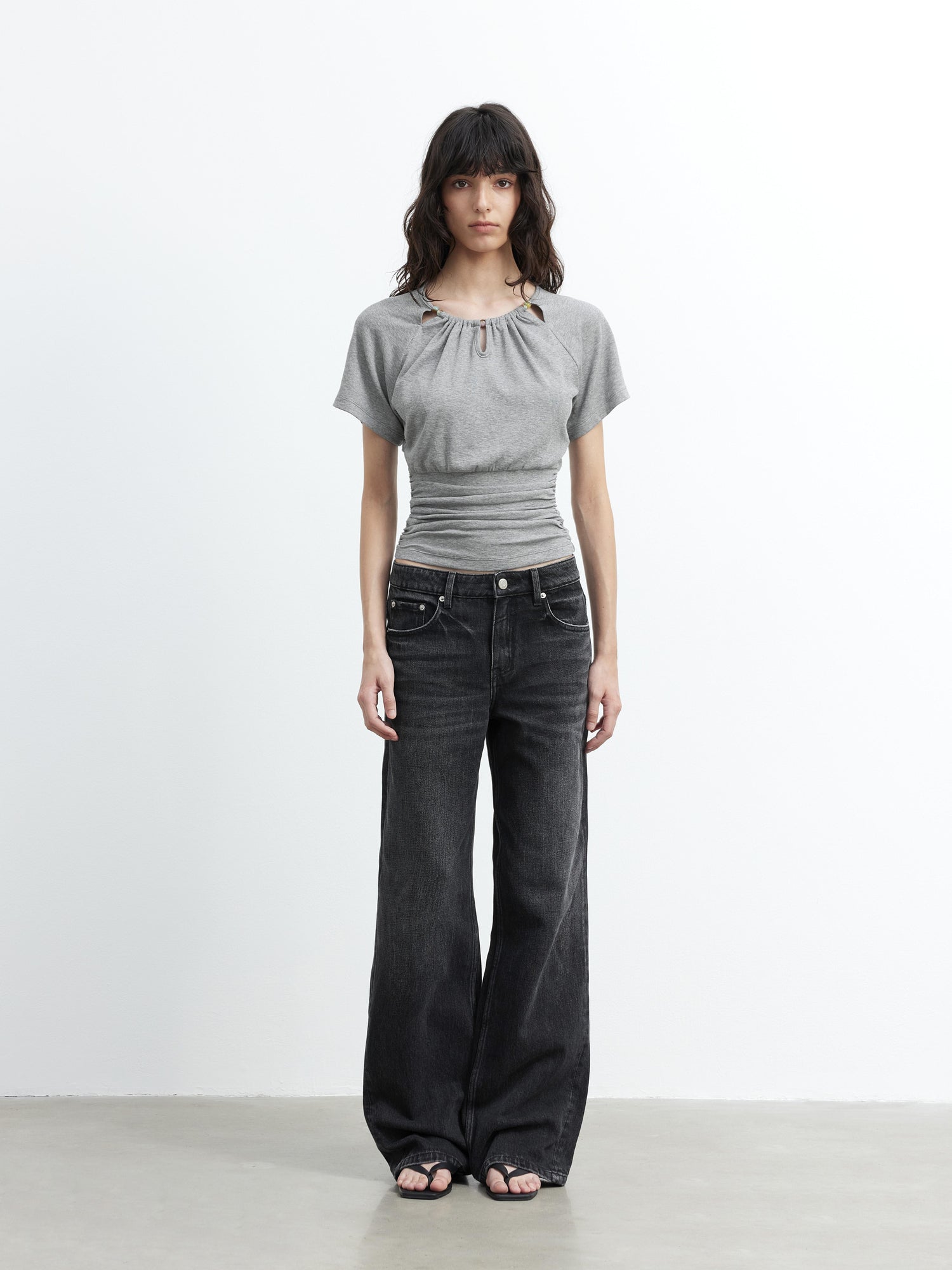 AFTADAWN Vintage Washed Black Wide Leg Denim Jeans