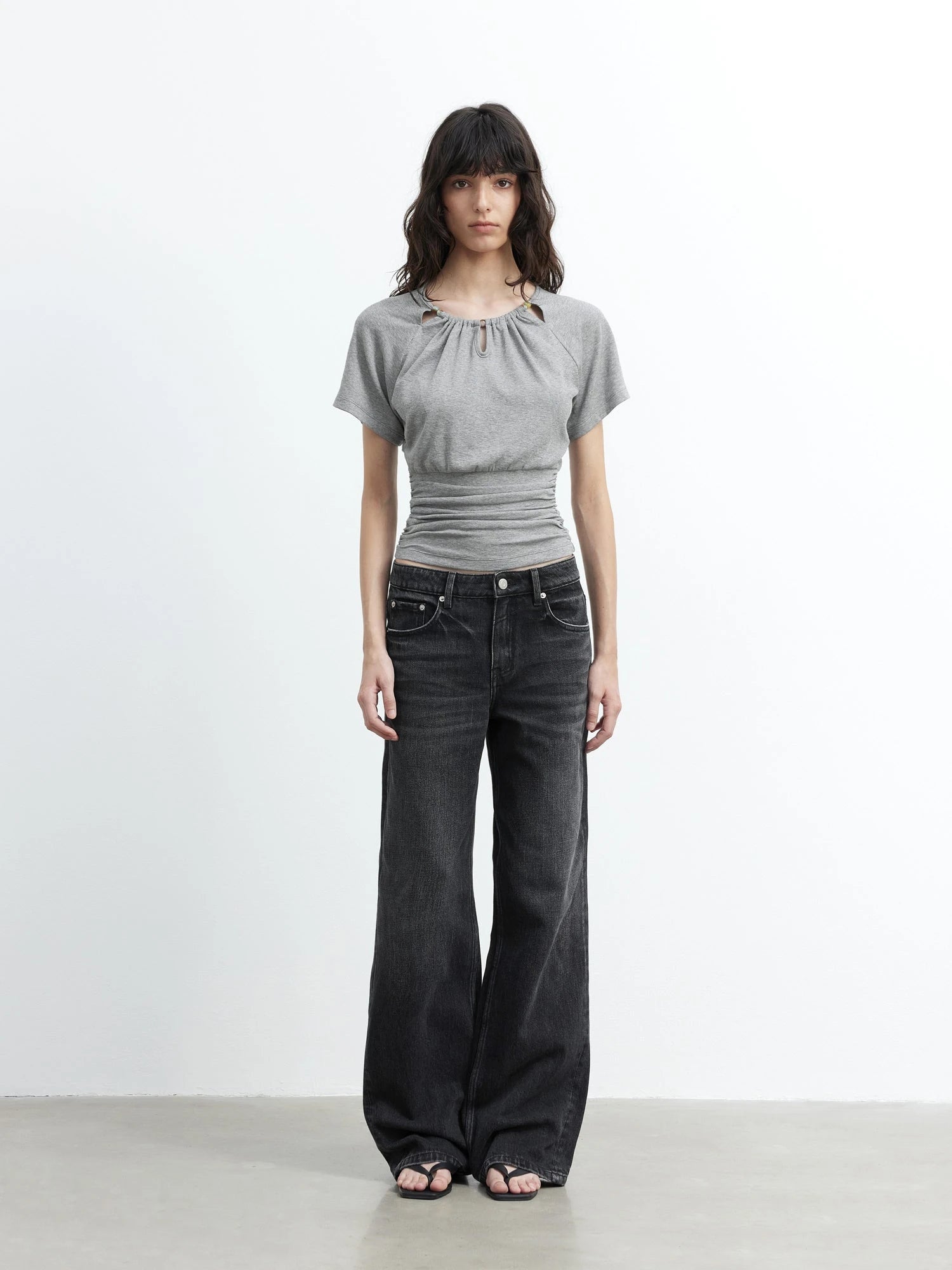 Vintage Washed Black Wide Leg Denim Jeans