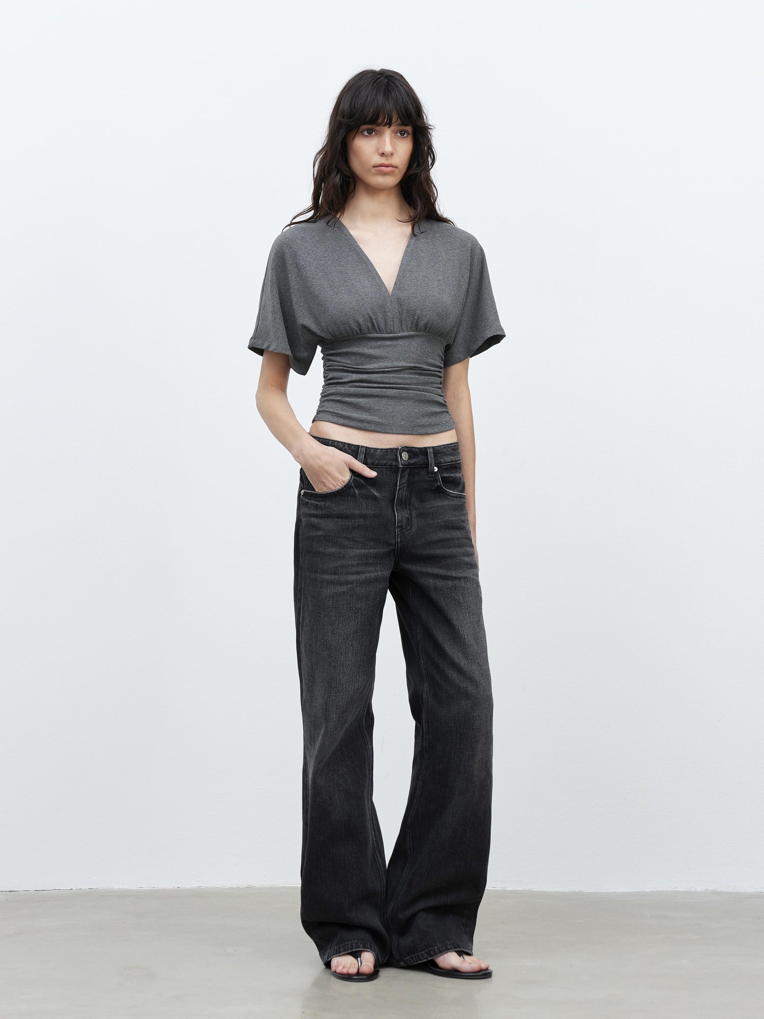 AFTADAWN Vintage Washed Black Wide Leg Denim Jeans