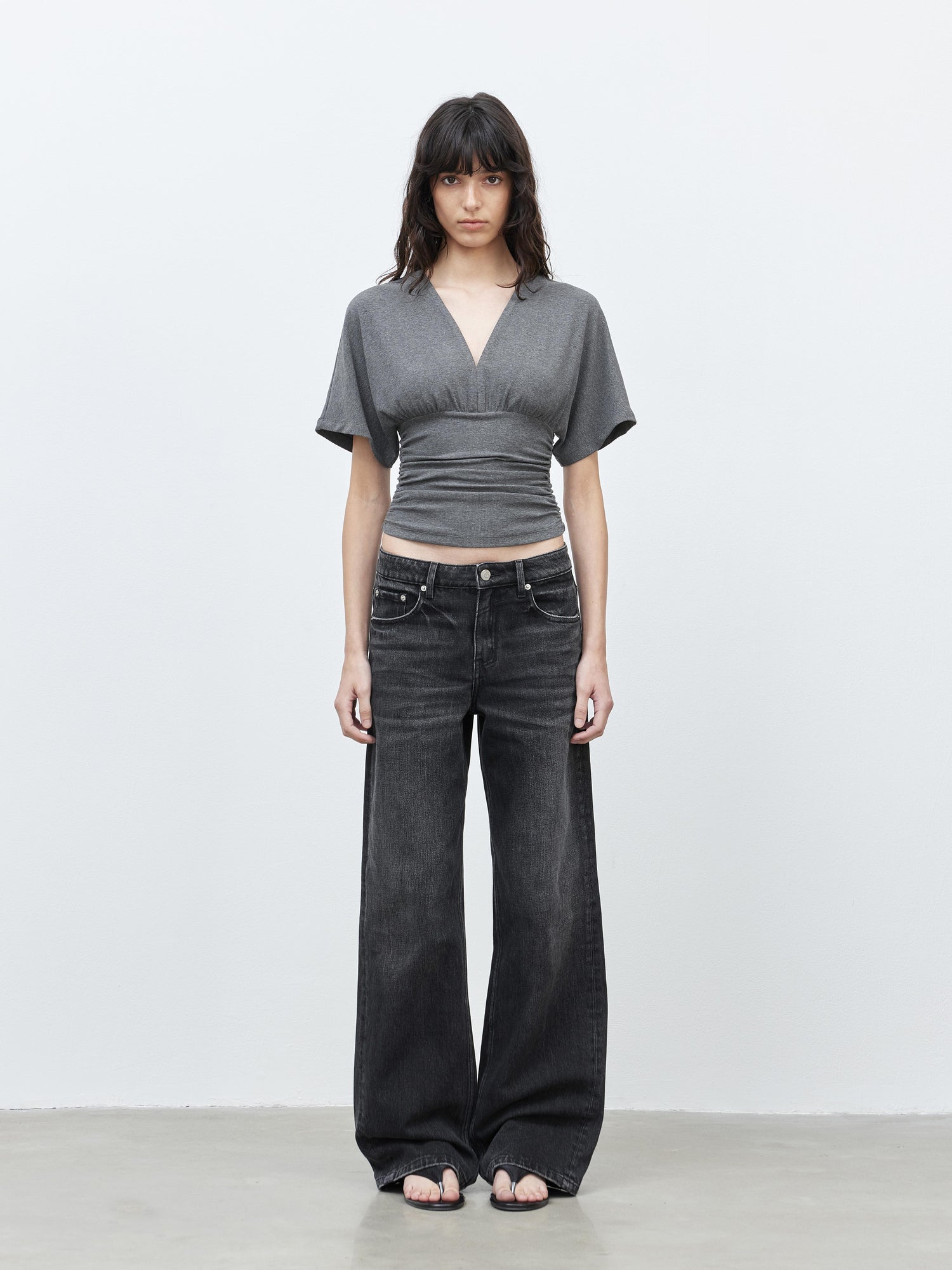 AFTADAWN Vintage Washed Black Wide Leg Denim Jeans